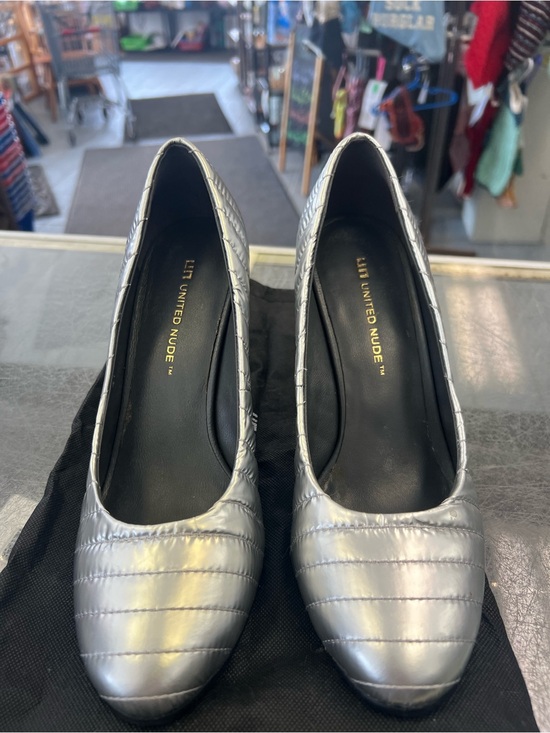 United Nude Shoes - United Nude Silver Quilted Round-Toe Heels